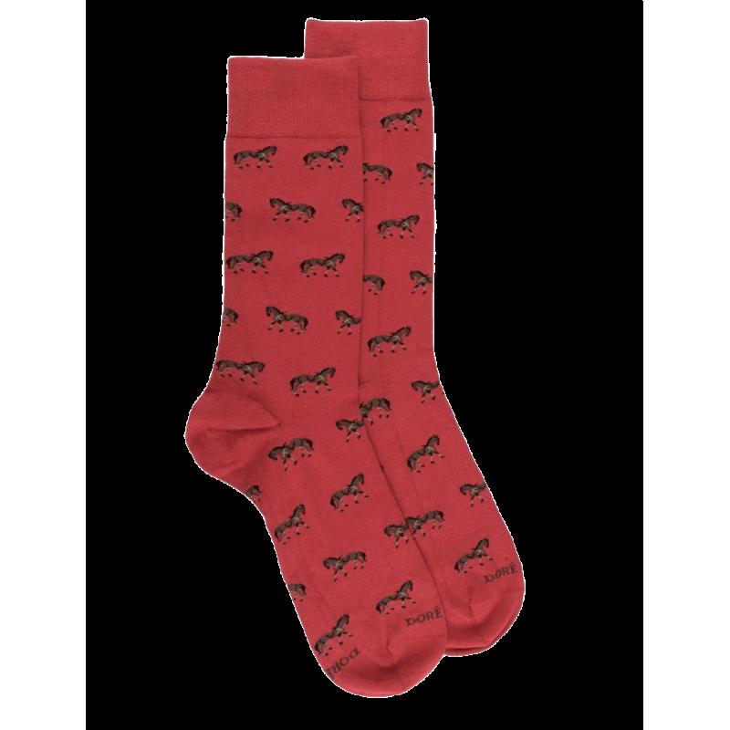 Doré Doré Chaussettes Coton à Motifs Chevaux - Brique