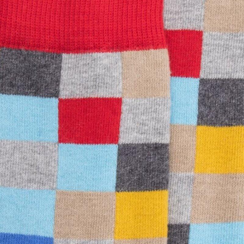 Doré Doré Chaussettes Echiquier Multicolore En Coton Doux - Bord Rouge