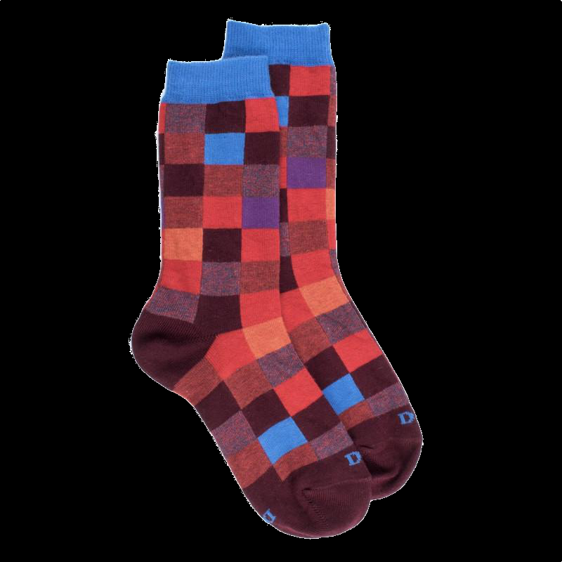 doré doré Chaussettes Echiquier multicolore en coton doux