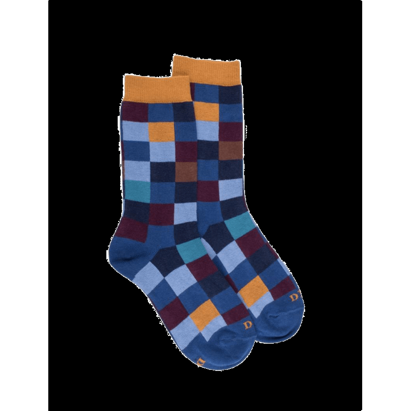 doré doré Chaussettes Echiquier multicolore en coton doux