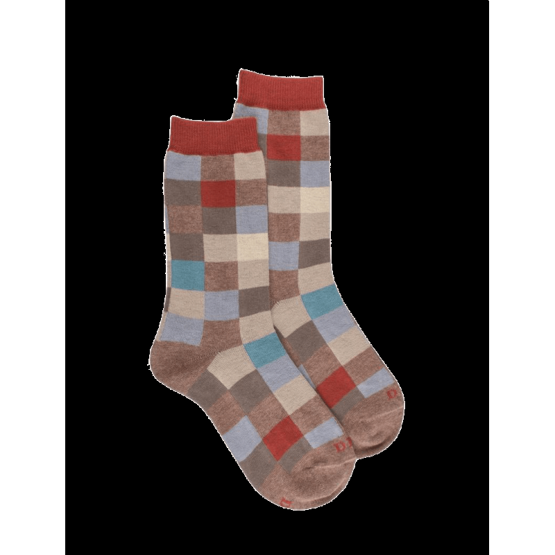 doré doré Chaussettes Echiquier multicolore en coton doux