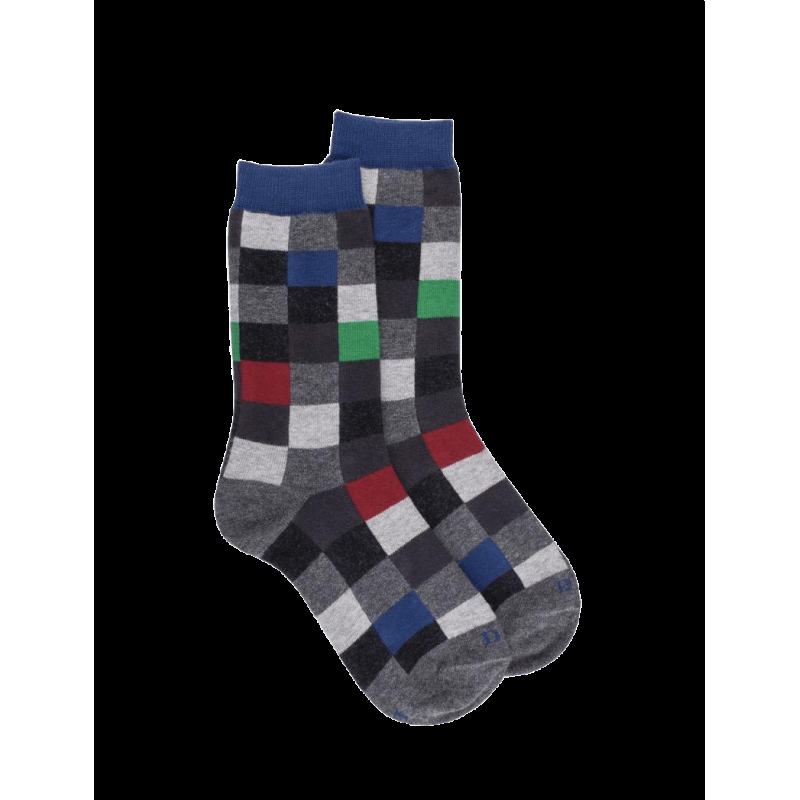 doré doré Chaussettes Echiquier multicolore en coton doux