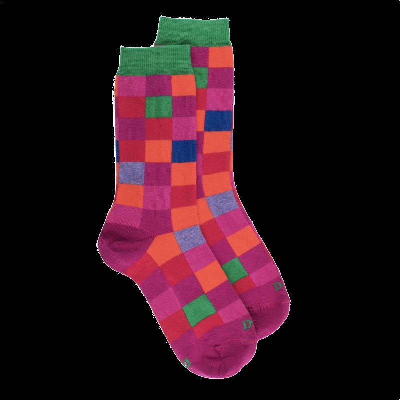 doré doré Chaussettes Echiquier multicolore en coton doux