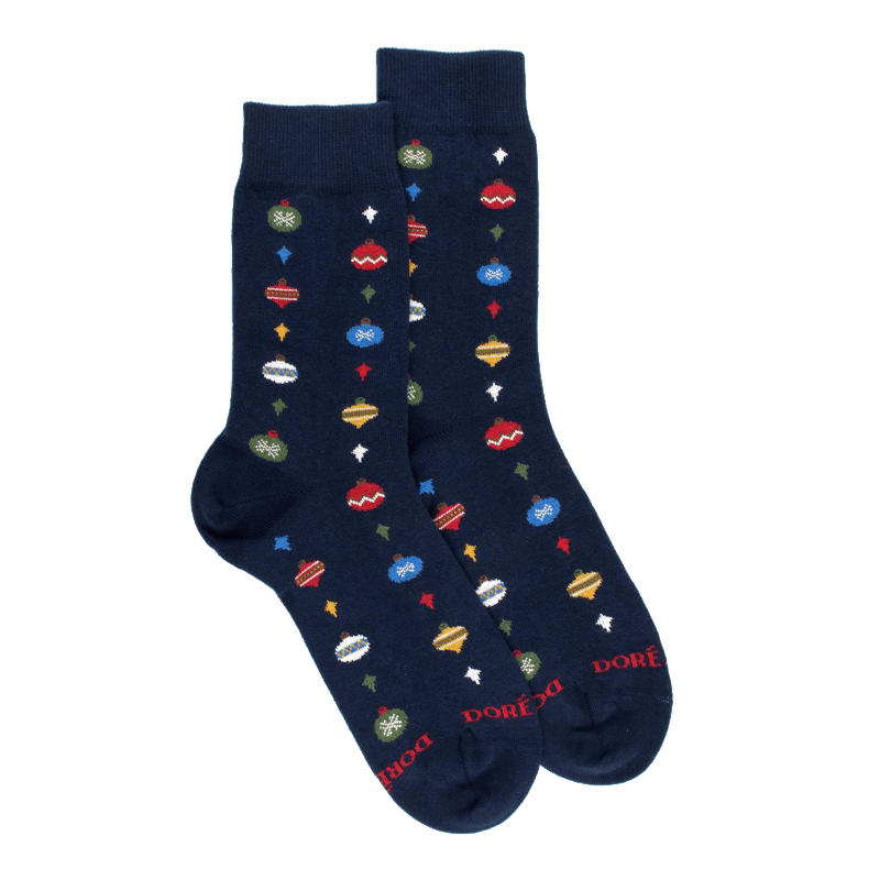 doré doré Chaussettes en coton à motifs de boules de Noël pour hommes - Bleu Voilier