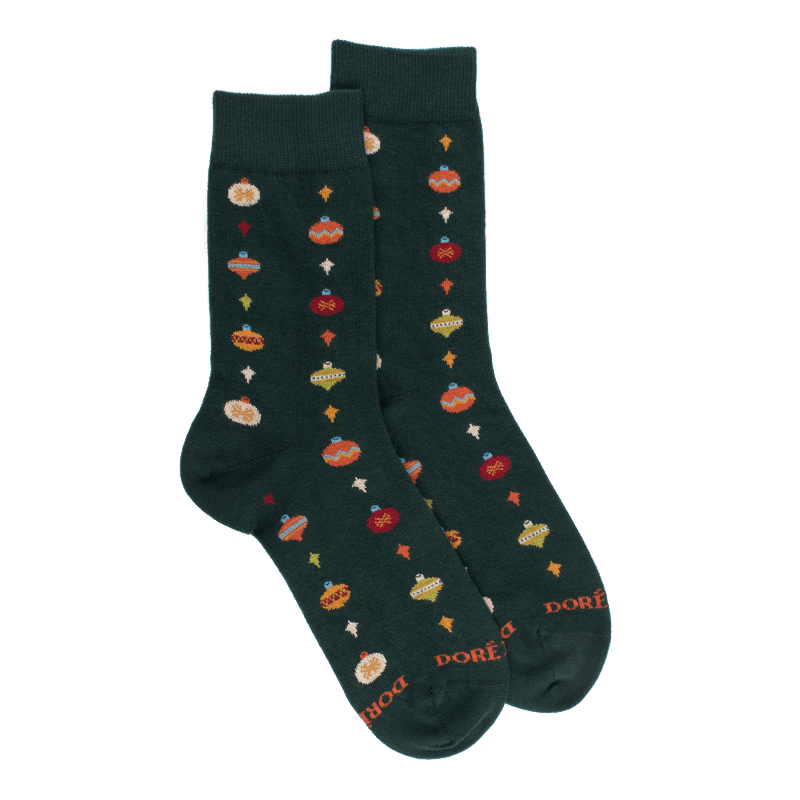 doré doré Chaussettes en coton à motifs de boules de Noël pour hommes - Gris-vert Fer