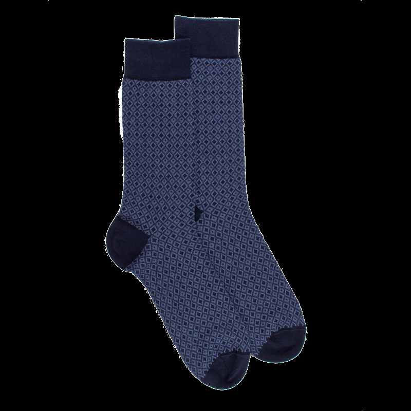 doré doré Chaussettes en coton à motifs de diamants pour hommes - Bleu Matelot