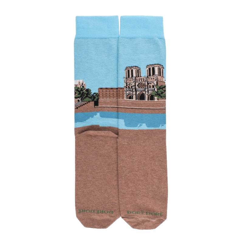 doré doré Chaussettes en coton à motifs de Notre Dame pour hommes - Marron Caille