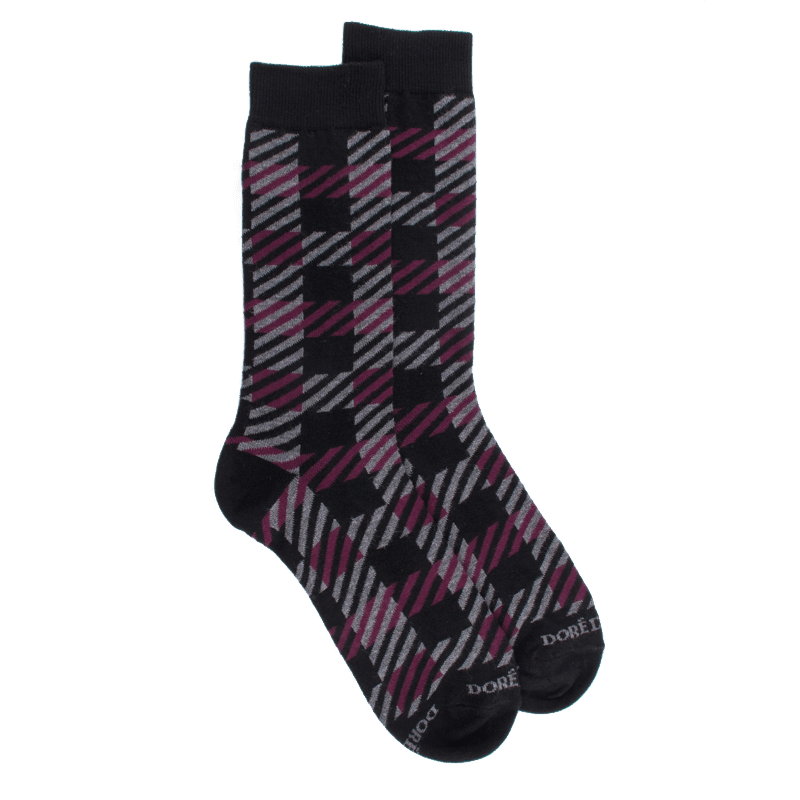 doré doré Chaussettes en coton à motifs écossais pour hommes - Noir