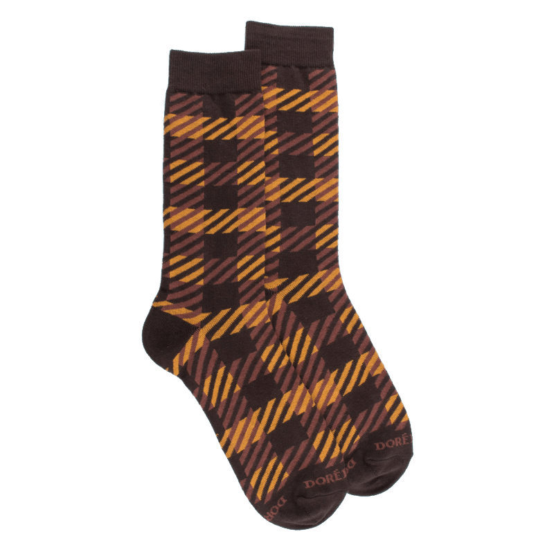 doré doré Chaussettes en coton à motifs écossais pour hommes - Couleur café