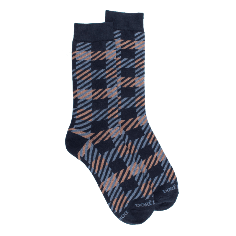 doré doré Chaussettes en coton à motifs écossais pour hommes - Bleu marine foncé
