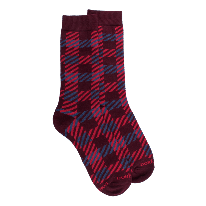 doré doré Chaussettes en coton à motifs écossais pour hommes - Aubergine