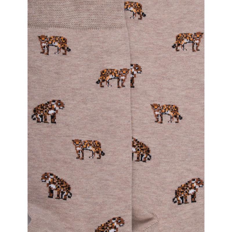 Doré Doré Chaussettes En Coton à Motifs Jaguar Pour Hommes - Beige Sahara