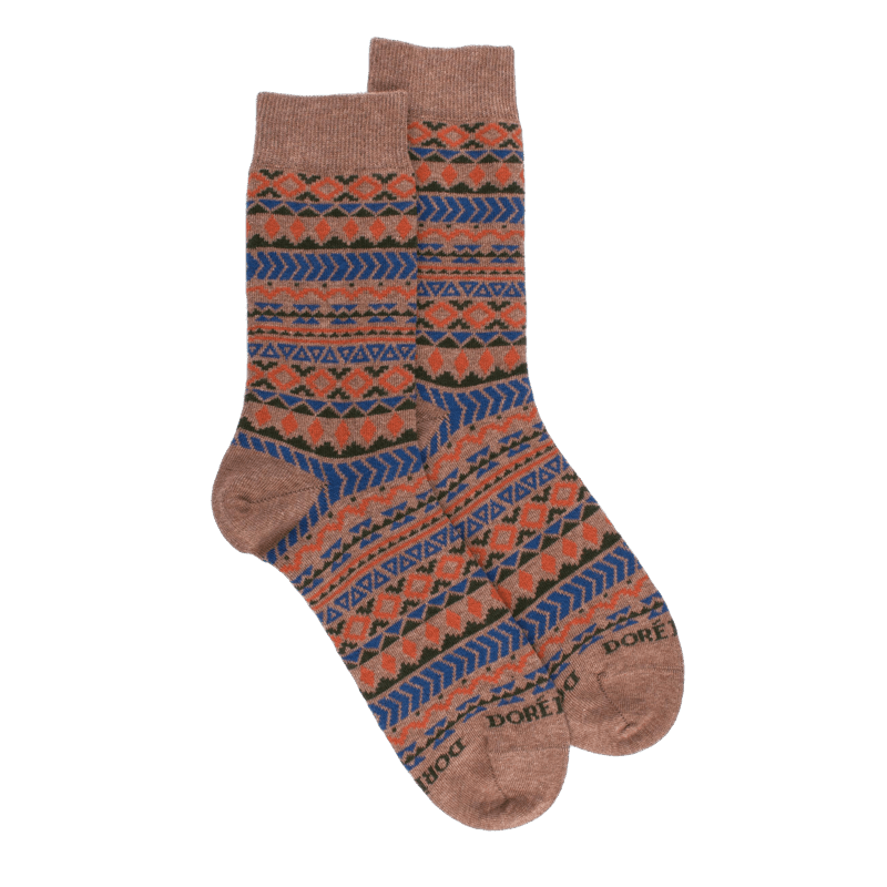 doré doré Chaussettes en coton à motifs tribaux pour hommes - Marron Caille