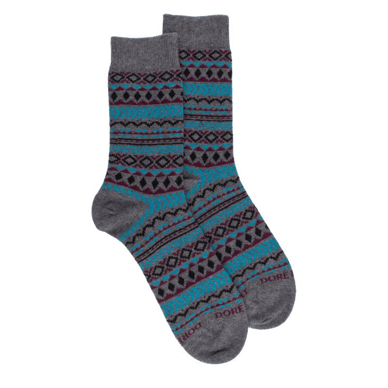 doré doré Chaussettes en coton à motifs tribaux pour hommes - Gris oxford