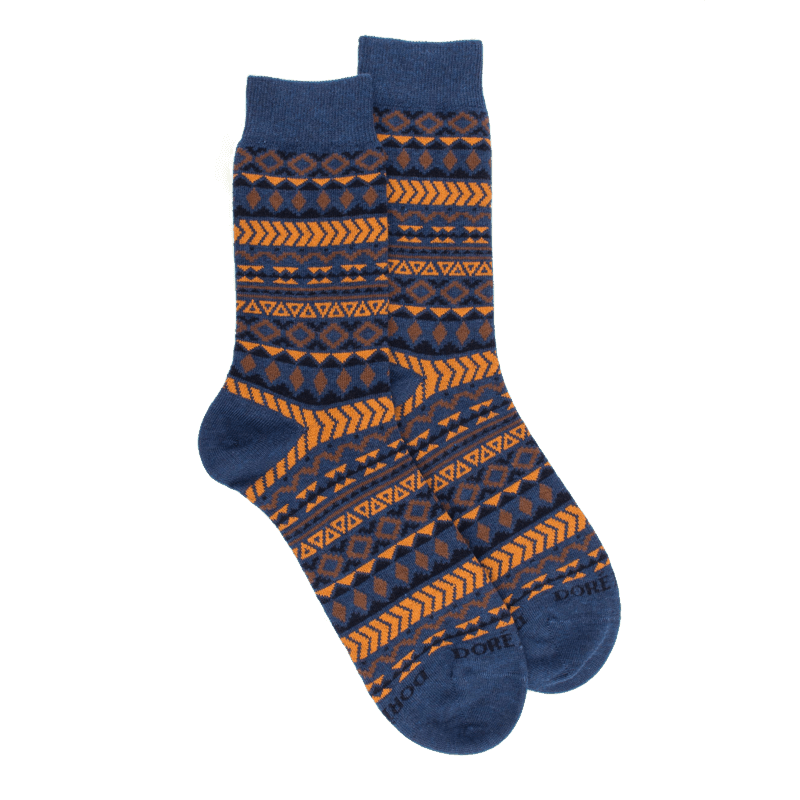 doré doré Chaussettes en coton à motifs tribaux pour hommes - Bleu pêcheur