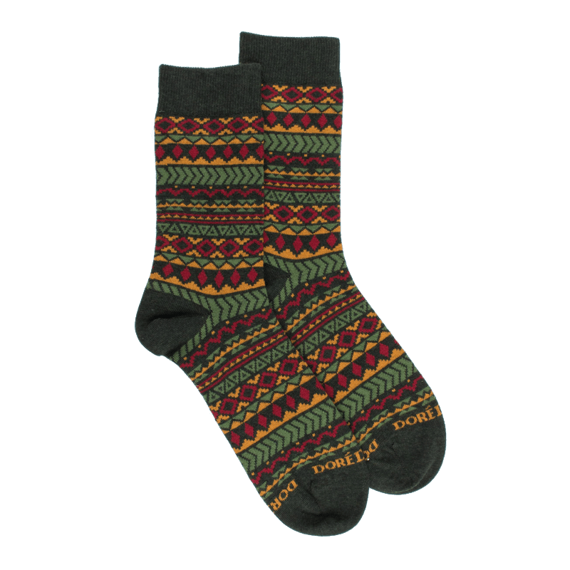 doré doré Chaussettes en coton à motifs tribaux pour hommes - Vert thym