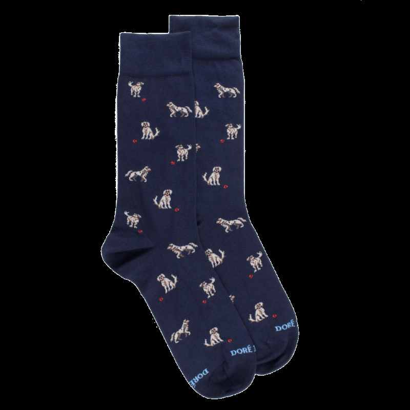 Doré Doré Chaussettes En Coton égyptien Pour Hommes Avec Motifs De Chiens - Bleu Matelot