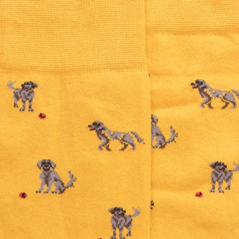 Doré Doré Chaussettes En Coton égyptien Pour Hommes Avec Motifs De Chiens - Jaune Moutarde