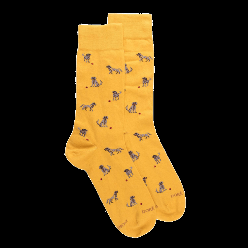 doré doré Chaussettes en coton égyptien pour hommes avec motifs de chiens - Jaune Moutarde