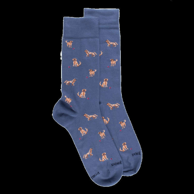 doré doré Chaussettes en coton égyptien pour hommes avec motifs de chiens - Bleu Port