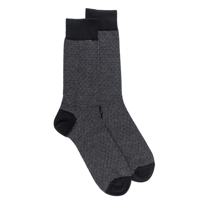 doré doré Chaussettes en coton égyptien pour hommes avec motifs de tissage bicolores - Noir