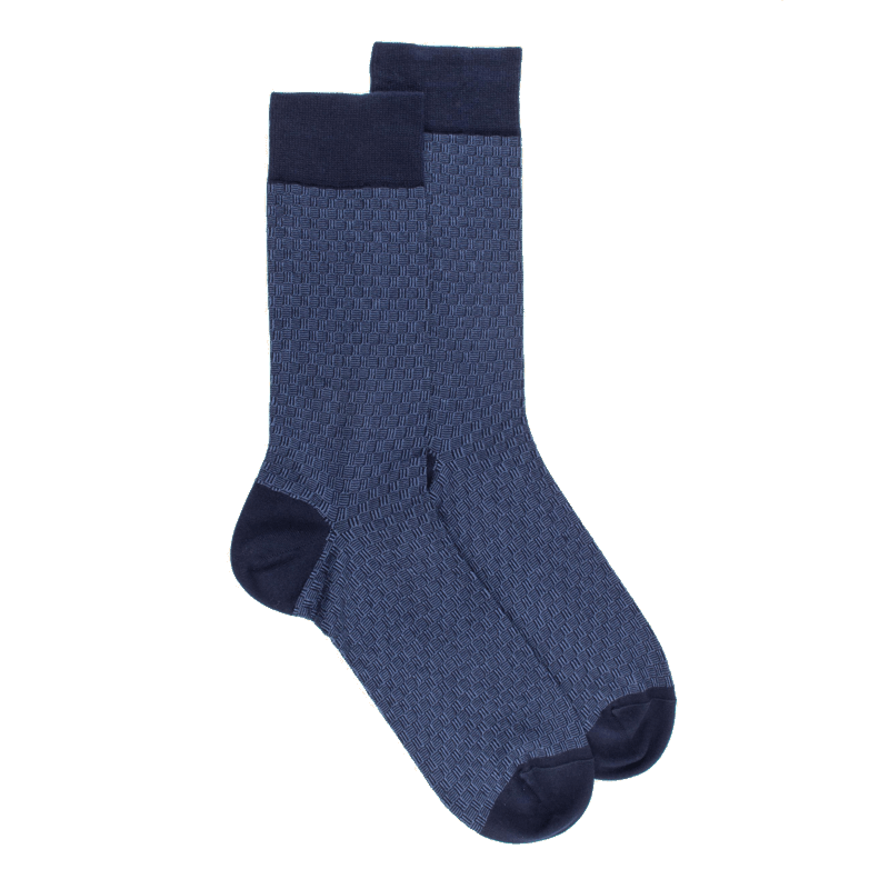 doré doré Chaussettes en coton égyptien pour hommes avec motifs de tissage bicolores - Bleu Matelot
