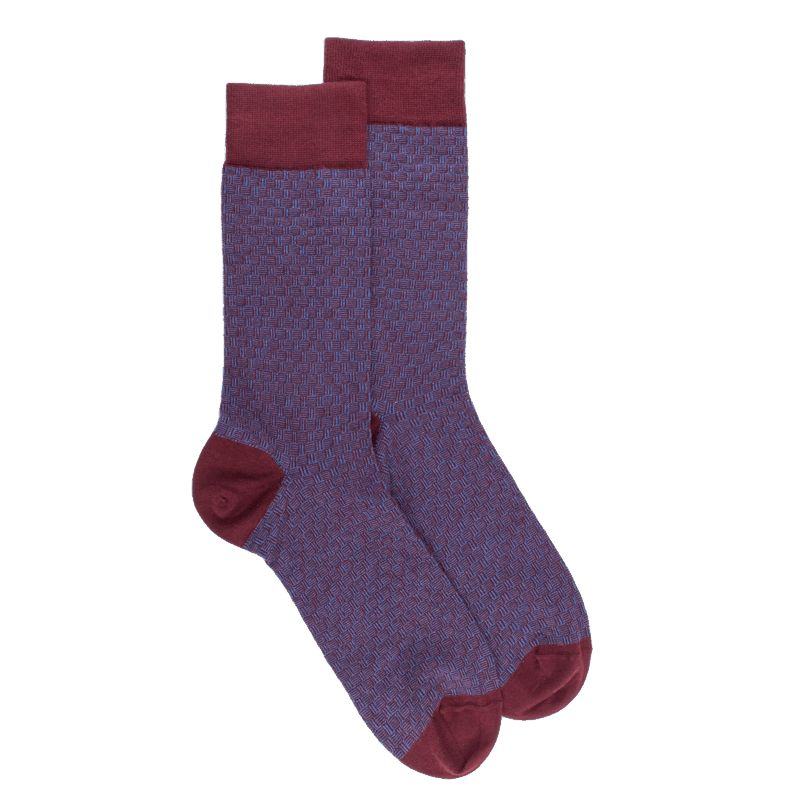 doré doré Chaussettes en coton égyptien pour hommes avec motifs de tissage bicolores - Aubergine