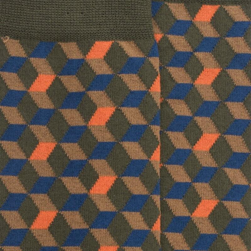 Doré Doré Chaussettes En Coton égyptien Pour Hommes Avec Motifs De Cubes En 3D - Vert Mélèze