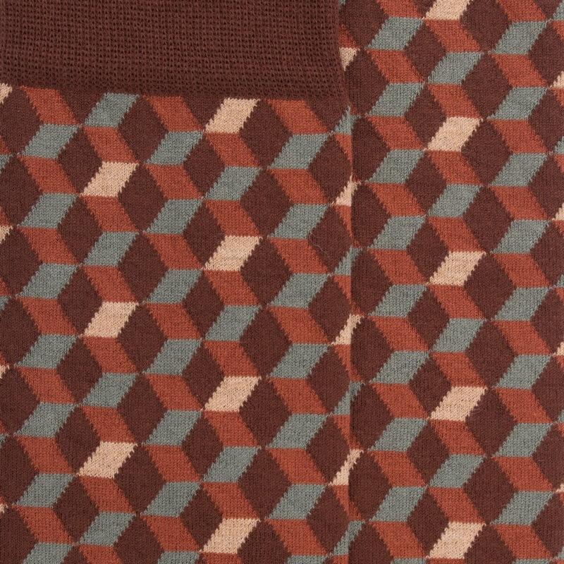Doré Doré Chaussettes En Coton égyptien Pour Hommes Avec Motifs De Cubes En 3D - Marron Cacao