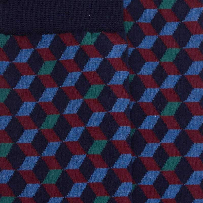 Doré Doré Chaussettes En Coton égyptien Pour Hommes Avec Motifs De Cubes En 3D - Bleu Matelot