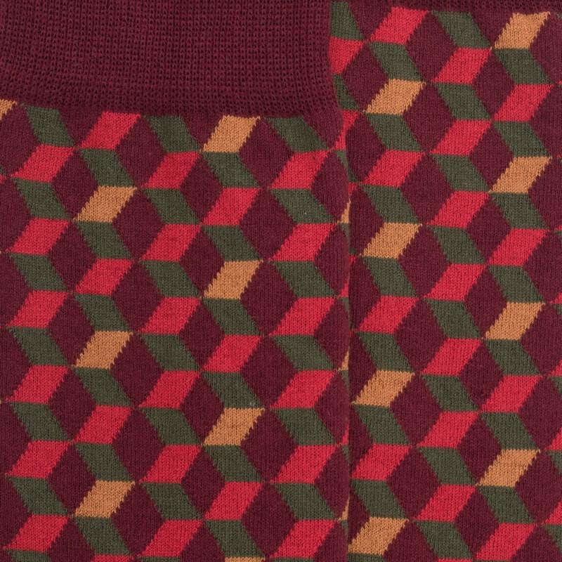 Doré Doré Chaussettes En Coton égyptien Pour Hommes Avec Motifs De Cubes En 3D - Aubergine