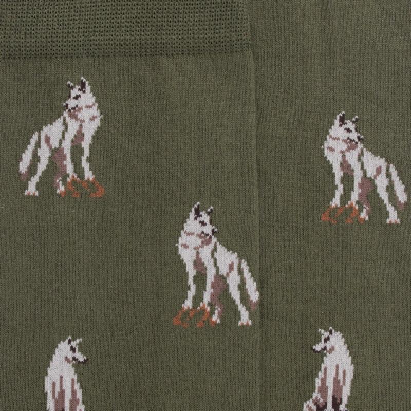 Doré Doré Chaussettes En Coton égyptien Pour Hommes Avec Motif De Loup - Vert Mélèze