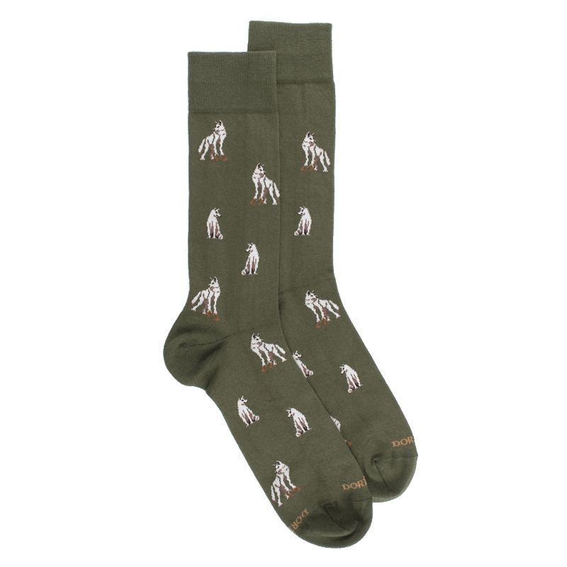 doré doré Chaussettes en coton égyptien pour hommes avec motif de loup - Vert mélèze