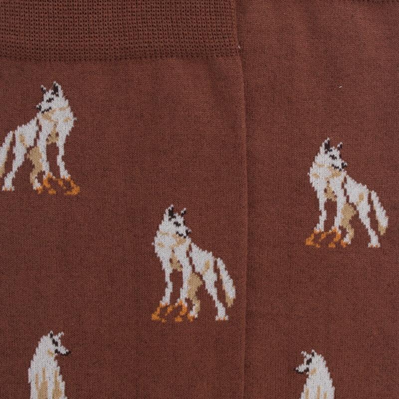 Doré Doré Chaussettes En Coton égyptien Pour Hommes Avec Motif De Loup - Marron Cacao