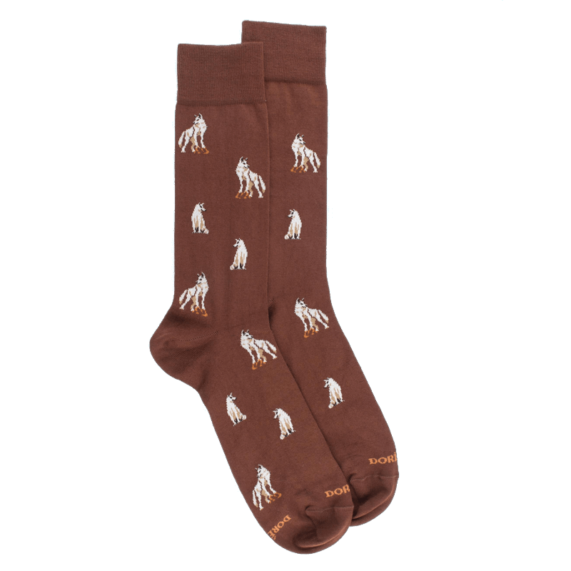 doré doré Chaussettes en coton égyptien pour hommes avec motif de loup - Marron cacao
