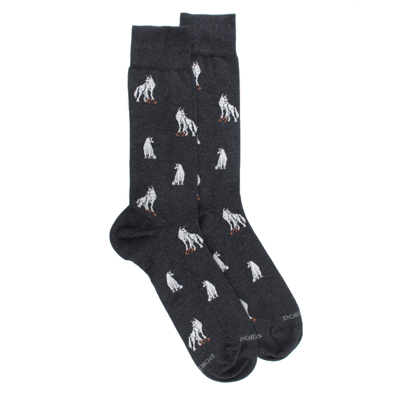 doré doré Chaussettes en coton égyptien pour hommes avec motif de loup - Gris anthracite