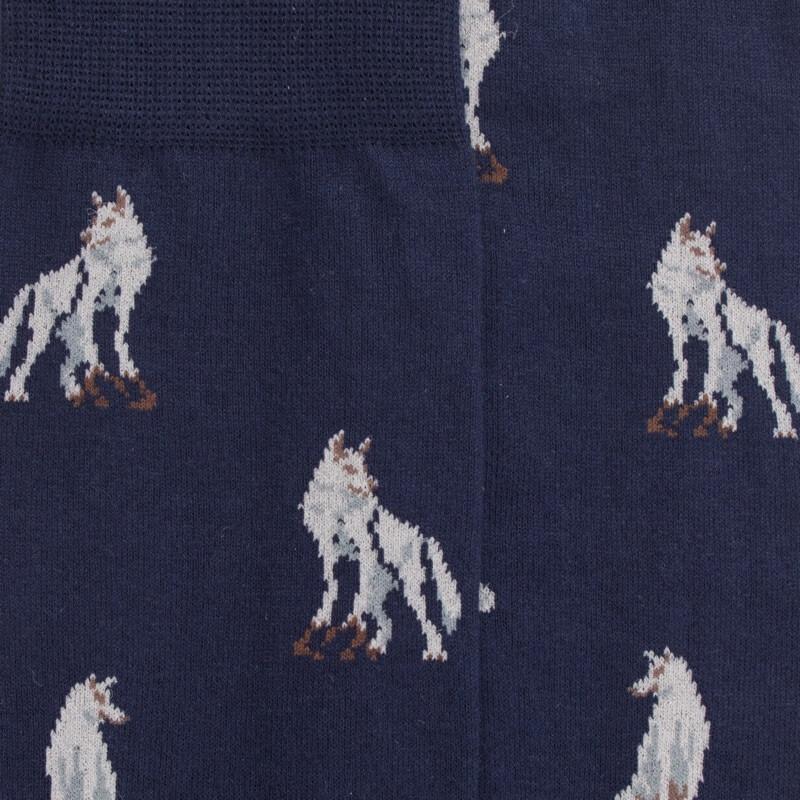 Doré Doré Chaussettes En Coton égyptien Pour Hommes Avec Motif De Loup - Bleu Matelot