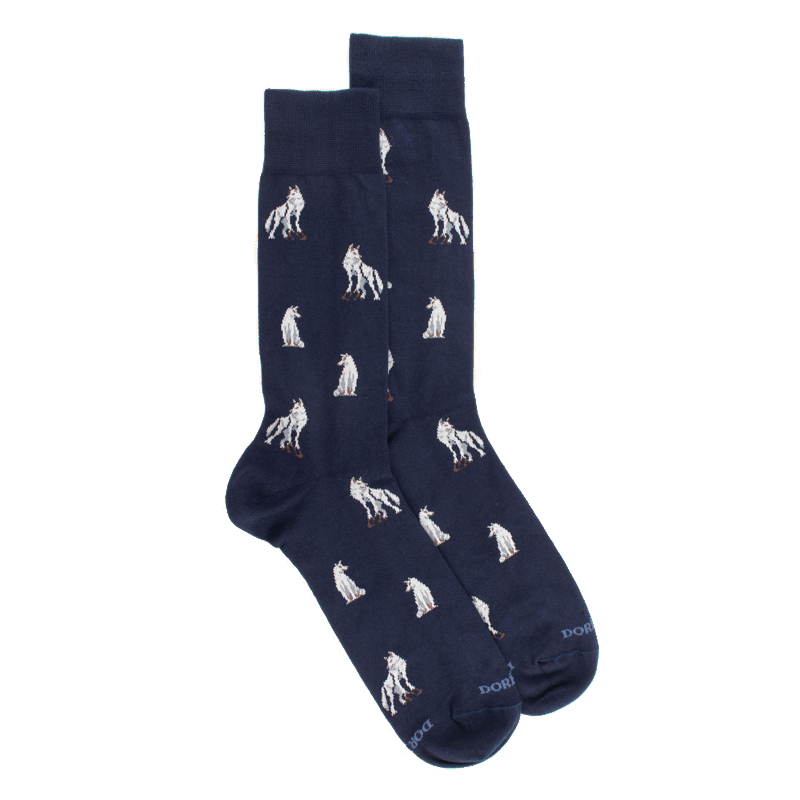 doré doré Chaussettes en coton égyptien pour hommes avec motif de loup - Bleu Matelot