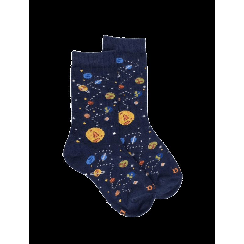 doré doré Chaussettes en coton motifs planètes - Bleu