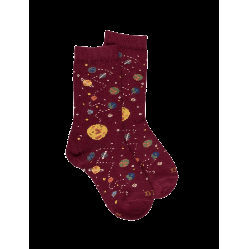doré doré Chaussettes en coton motifs planètes - Bordeaux