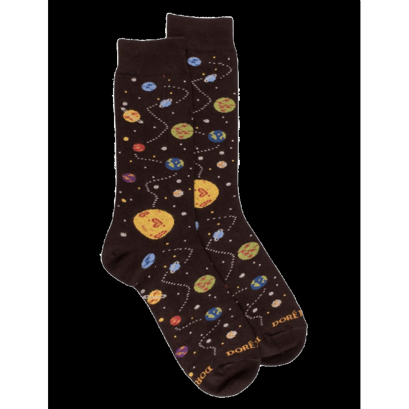 doré doré Chaussettes en coton motifs planètes - Marron