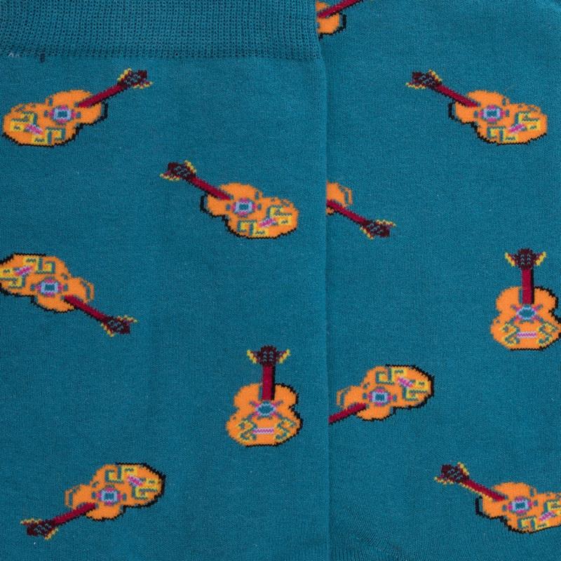 Doré Doré Chaussettes En Coton Pour Hommes Avec Motif De Guitare Mexicaine - Bleu
