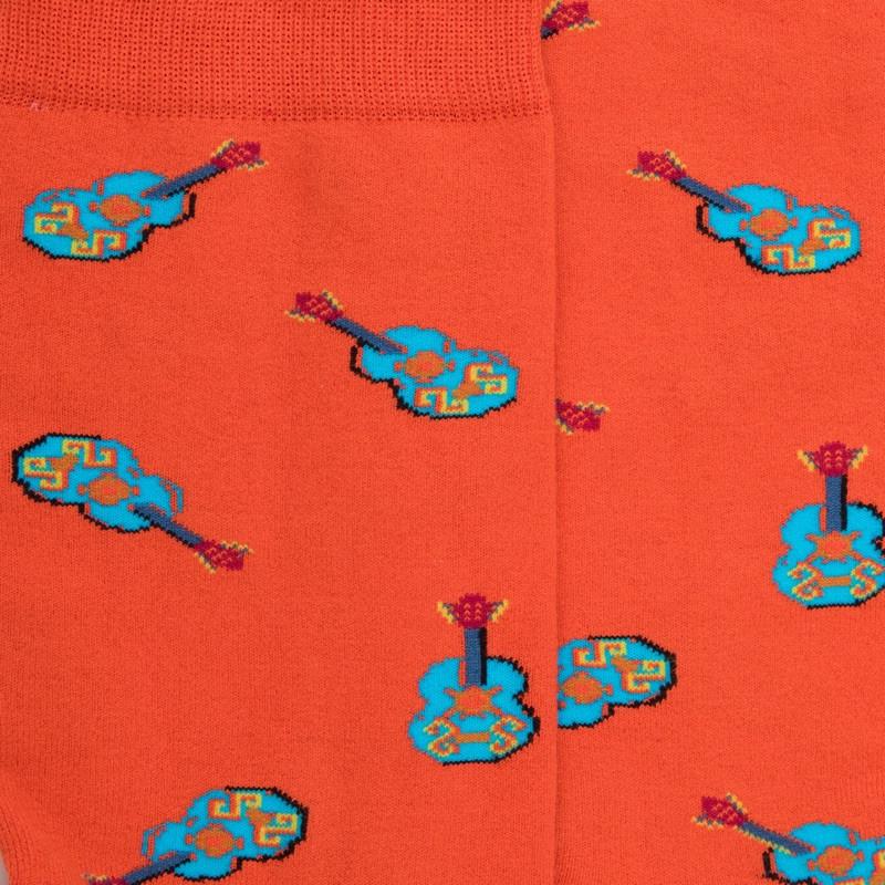 Doré Doré Chaussettes En Coton Pour Hommes Avec Motif De Guitare Mexicaine - Orange Minium
