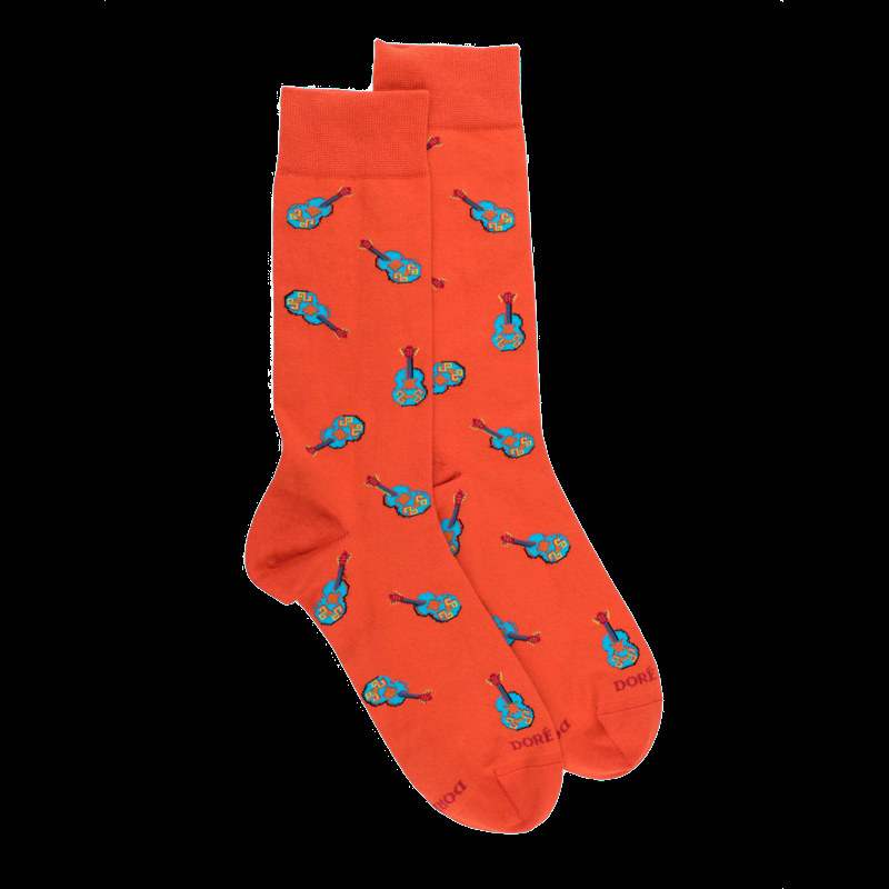 doré doré Chaussettes en coton pour hommes avec motif de guitare mexicaine - Orange minium