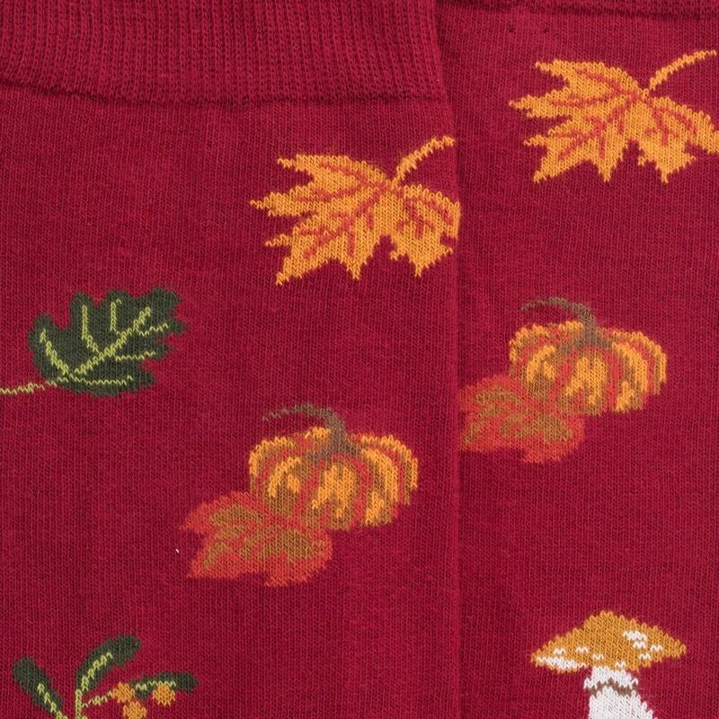 Doré Doré Chaussettes En Coton Pour Hommes Avec Motifs De Citrouille De Champignons Et De Feuilles - Rouge Amarante