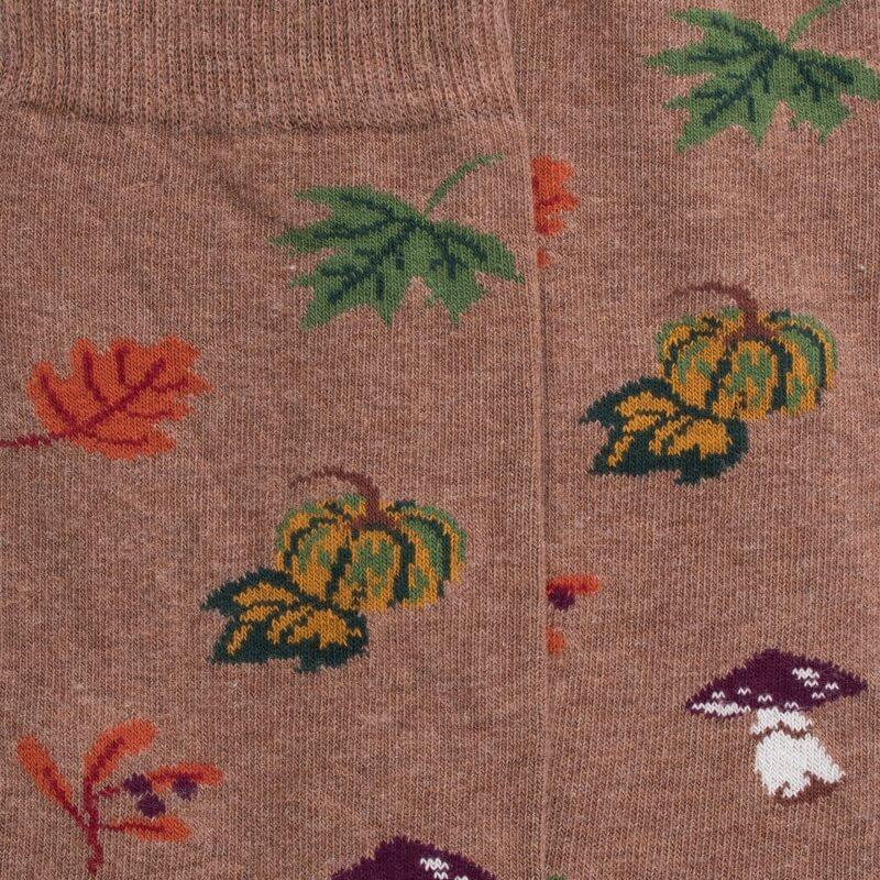 Doré Doré Chaussettes En Coton Pour Hommes Avec Motifs De Citrouille De Champignons Et De Feuilles - Marron Caille