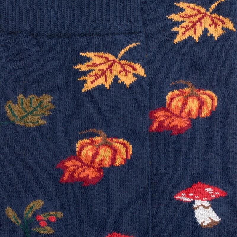 Doré Doré Chaussettes En Coton Pour Hommes Avec Motifs De Citrouille De Champignons Et De Feuilles - Bleu Voilier