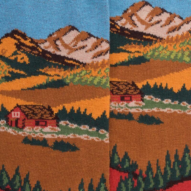 Doré Doré Chaussettes En Coton Pour Hommes Avec Motifs De Paysages De Montagne - Orange Cognac
