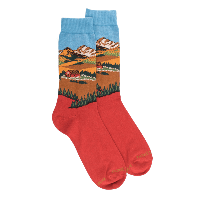 doré doré Chaussettes en coton pour hommes avec motifs de paysages de montagne - Orange cognac