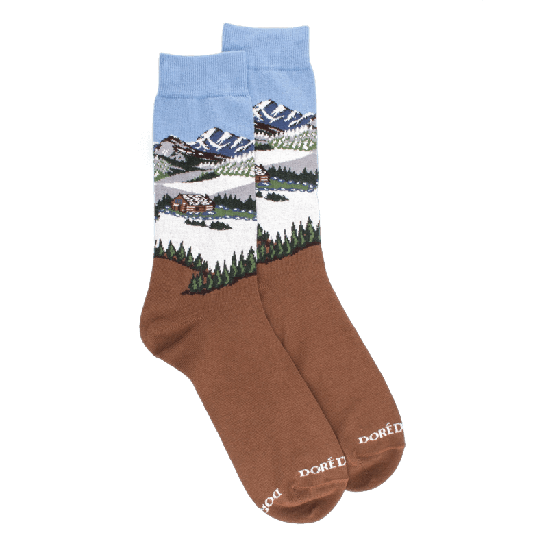 doré doré Chaussettes en coton pour hommes avec motifs de paysages de montagne - Terre
